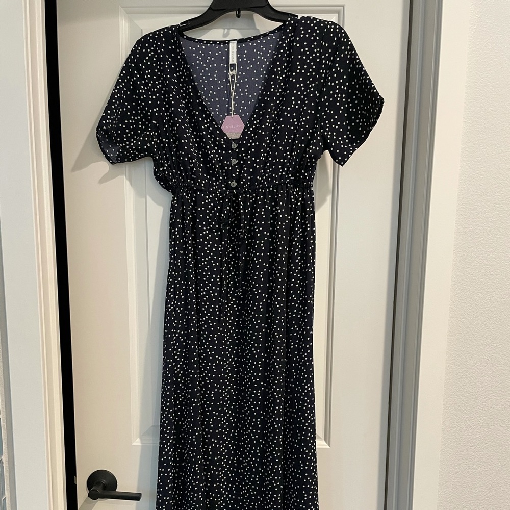 PinkBlush Maternity Navy Polka Dot Maxi, Small